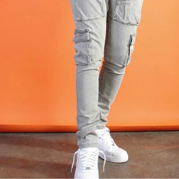 Light gray denim pocket jeans sz various - Picture 3 of 4